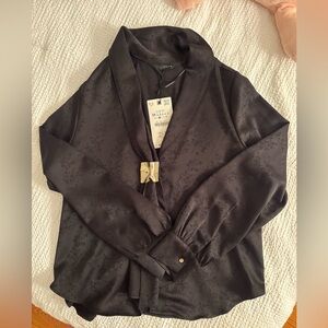 Zara Black Floral Satin Top